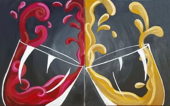 two wine glasses splashing together (painting)