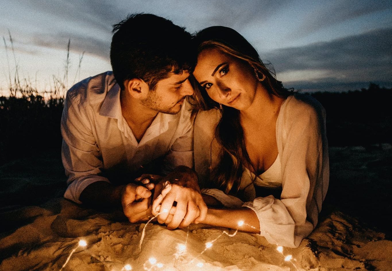 Couple spending time in night outside