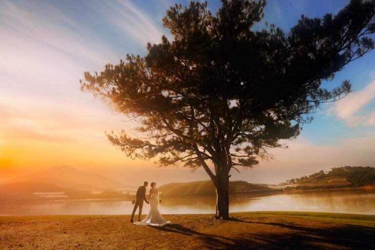 Married couple near calm water - married date night