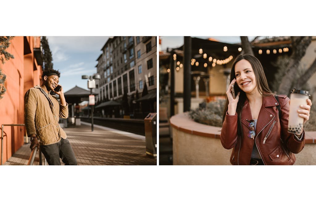 A Man and Woman Talking Each Other on Cellphone