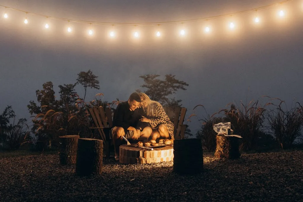 Couple Making a Picnic at Night