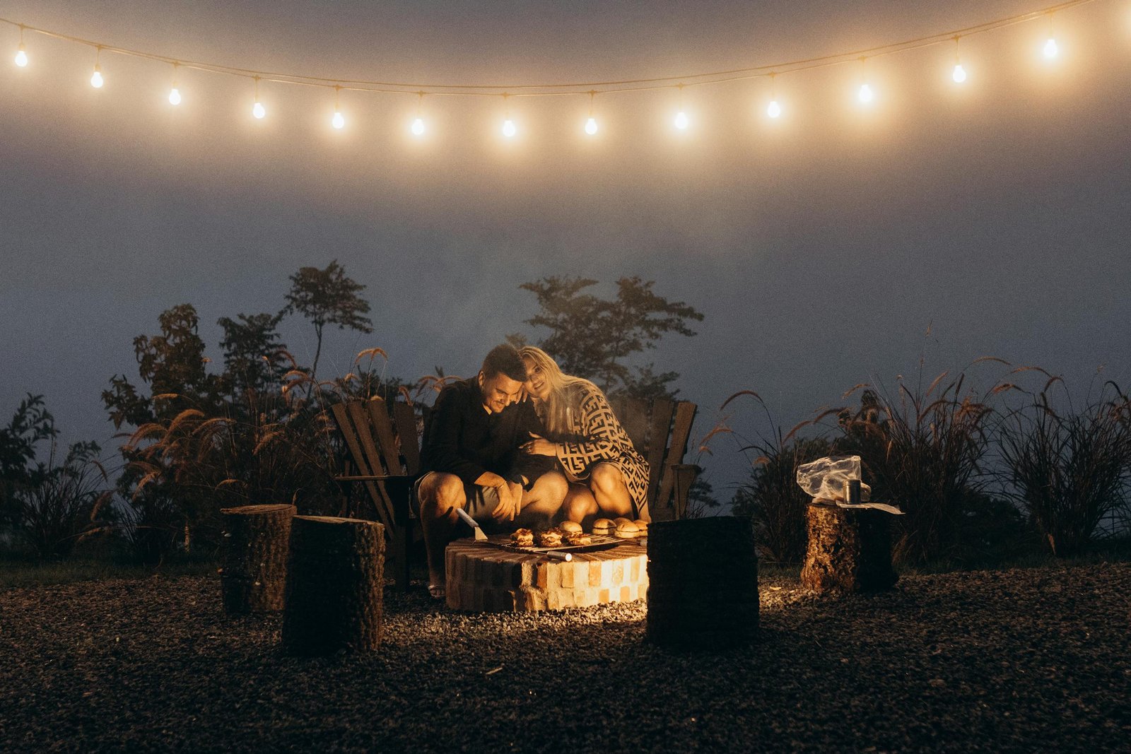 Couple Making a Picnic at Night