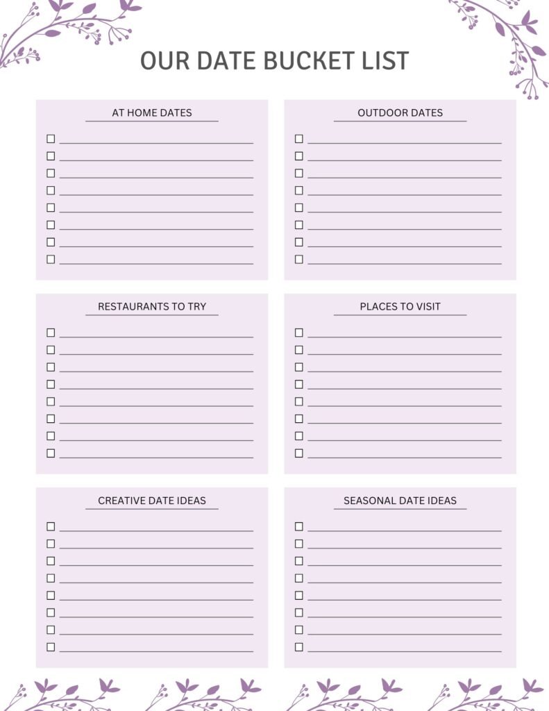 Dream Date Nights 2025 Date Night Planner Printable bucket list