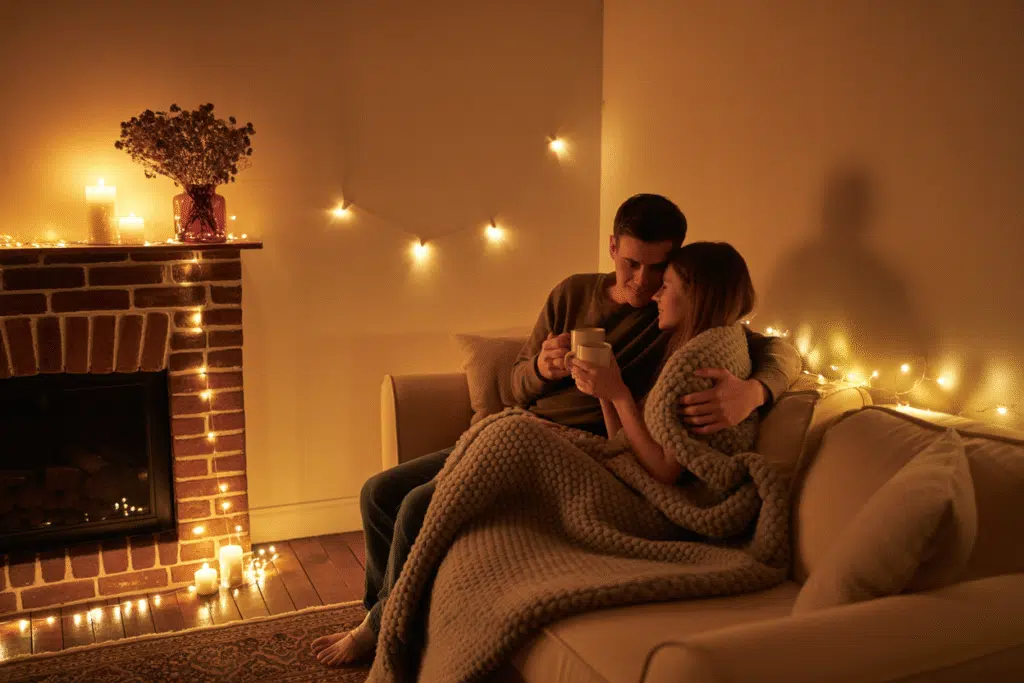 a couple on a couch during a cozy date night