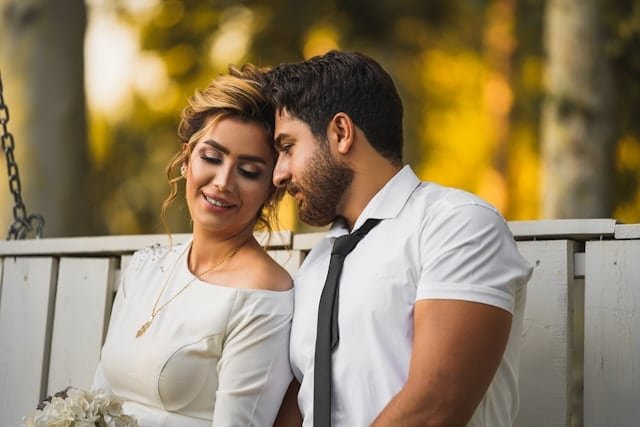 couple sitting outside on a self care date