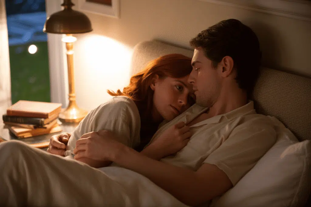 couple in bed relaxing and connecting
