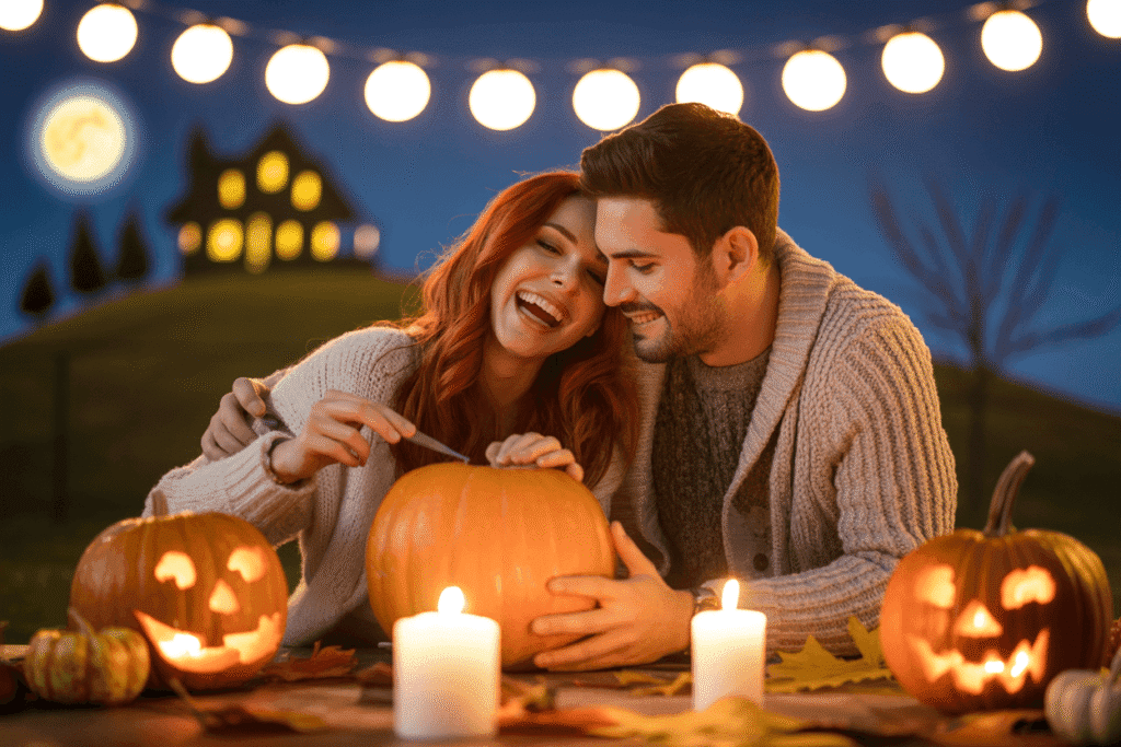 cute couple on a spooky halloween date