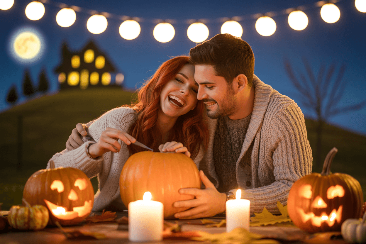 cute couple on a spooky halloween date